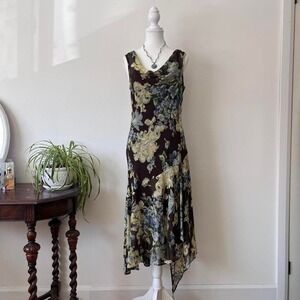 Vintage Y2k Fairycore Beaded Midi Dress Womens Sz L Brown/Green ethreal whimsy